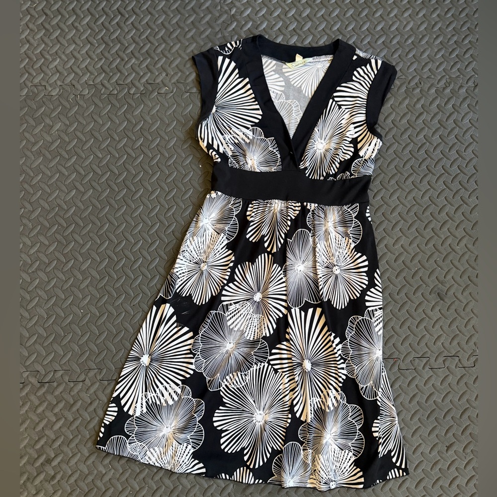 Black and White Floral V-Neck Dress
